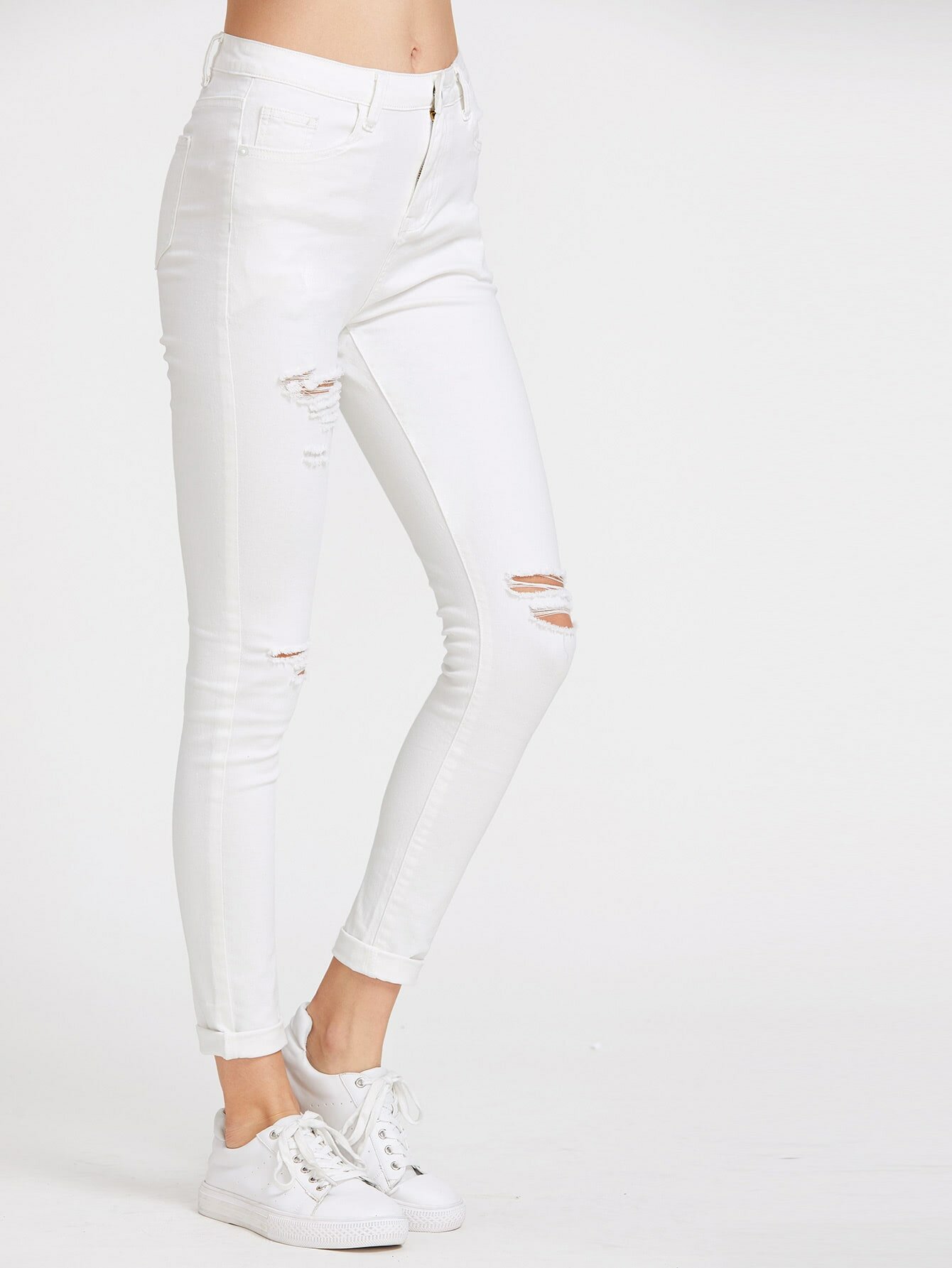 Pantalón blanco vaqueros rasgado de bolsillo – Seven Store