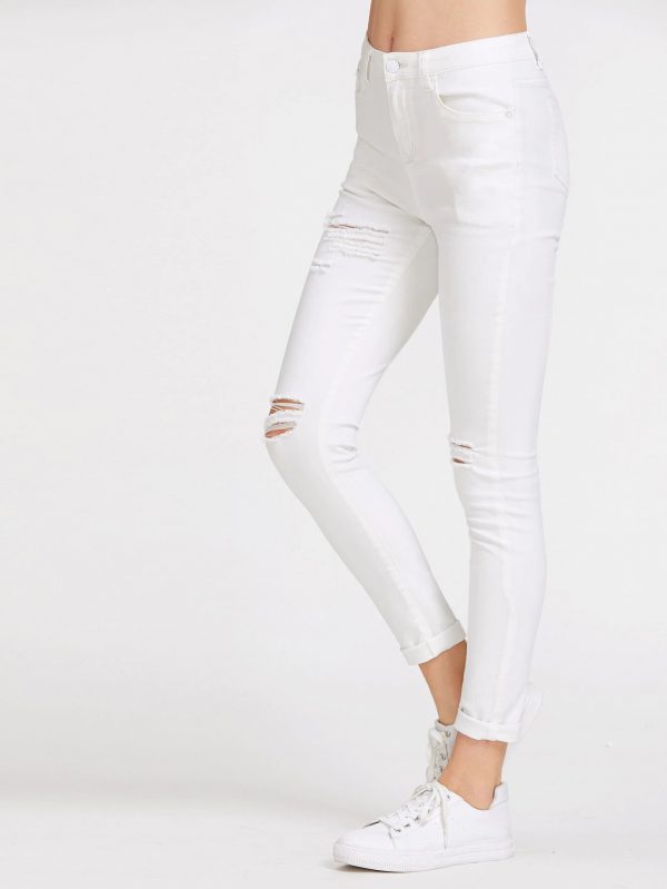 ▷ Jeans blanco de tiro alto con rotos ♥ ALEGRÍA SHOP